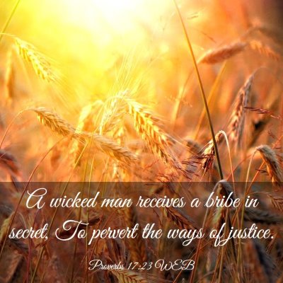 Picture 03 - Proverbs 17:23 WEB - A wicked man receives a bribe in secret, To - Bible Verse Picture