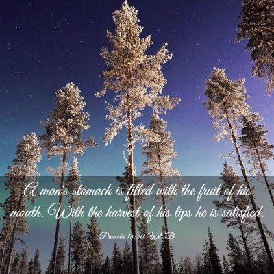 Picture 03 - Proverbs 18:20 WEB - A man's stomach is filled with the fruit of his - Bible Verse Picture