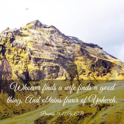 Picture 03 - Proverbs 18:22 WEB - Whoever finds a wife finds a good thing, And - Bible Verse Picture