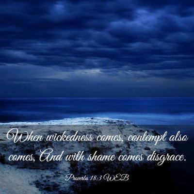Picture 03 - Proverbs 18:3 WEB - When wickedness comes, contempt also comes, And - Bible Verse Picture