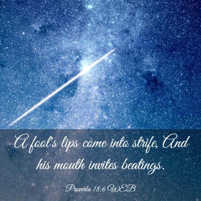 Picture 03 - Proverbs 18:6 WEB - A fool's lips come into strife, And his mouth - Bible Verse Picture