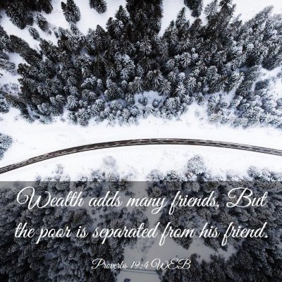 Picture 03 - Proverbs 19:4 WEB - Wealth adds many friends, But the poor is - Bible Verse Picture