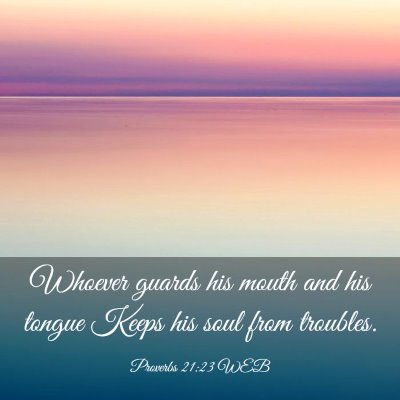 Picture 03 - Proverbs 21:23 WEB - Whoever guards his mouth and his tongue Keeps his - Bible Verse Picture