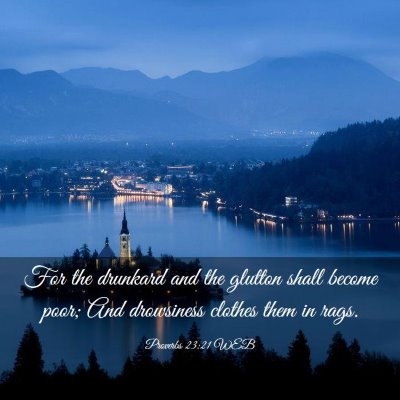 Picture 03 - Proverbs 23:21 WEB - For the drunkard and the glutton shall become - Bible Verse Picture
