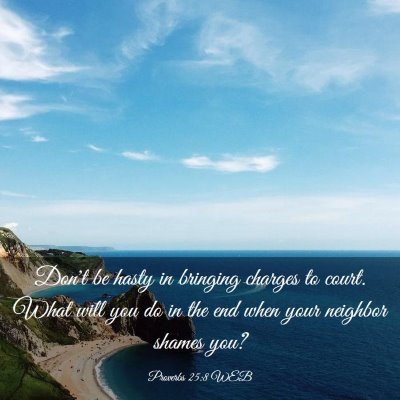 Picture 03 - Proverbs 25:8 WEB - Don't be hasty in bringing charges to court. What - Bible Verse Picture