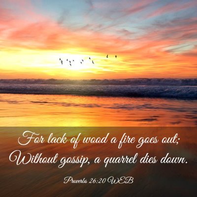 Picture 03 - Proverbs 26:20 WEB - For lack of wood a fire goes out; Without gossip, - Bible Verse Picture