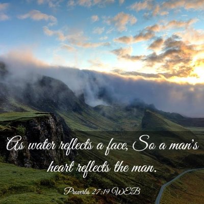 Picture 03 - Proverbs 27:19 WEB - As water reflects a face, So a man's heart - Bible Verse Picture