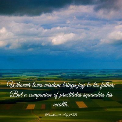 Picture 03 - Proverbs 29:3 WEB - Whoever loves wisdom brings joy to his father; - Bible Verse Picture