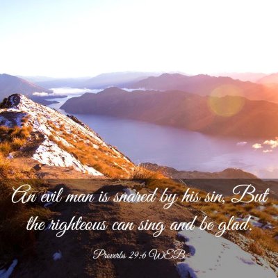 Picture 03 - Proverbs 29:6 WEB - An evil man is snared by his sin, But the - Bible Verse Picture