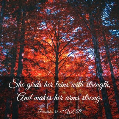 Picture 03 - Proverbs 31:17 WEB - She girds her loins with strength, And makes her - Bible Verse Picture