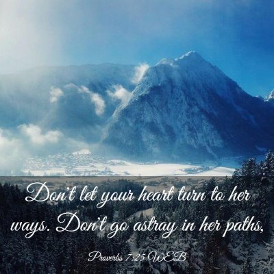 Picture 03 - Proverbs 7:25 WEB - Don't let your heart turn to her ways. Don't go - Bible Verse Picture