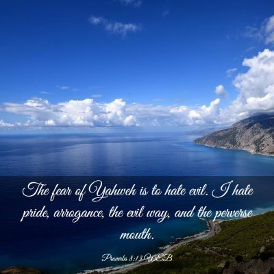 Picture 03 - Proverbs 8:13 WEB - The fear of Yahweh is to hate evil. I hate pride, - Bible Verse Picture