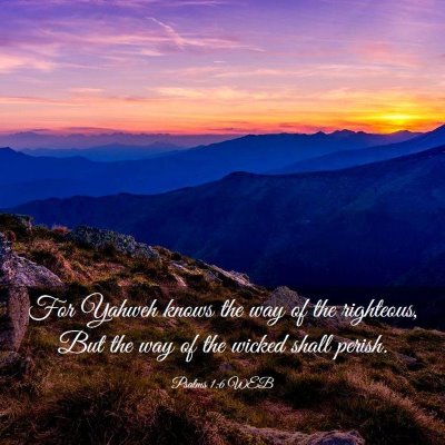 Picture 03 - Psalms 1:6 WEB - For Yahweh knows the way of the righteous, But - Bible Verse Picture