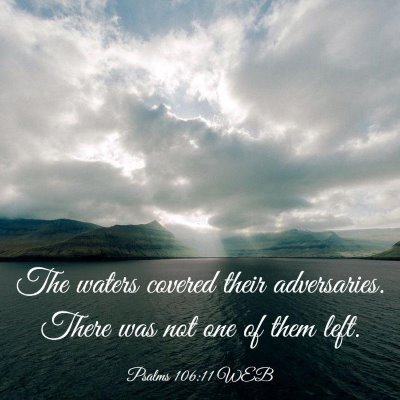 Picture 03 - Psalms 106:11 WEB - The waters covered their adversaries. There was - Bible Verse Picture