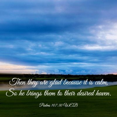 Picture 03 - Psalms 107:30 WEB - Then they are glad because it is calm, So he - Bible Verse Picture