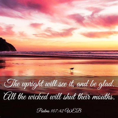 Picture 03 - Psalms 107:42 WEB - The upright will see it, and be glad. All the - Bible Verse Picture