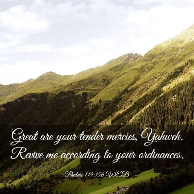Picture 03 - Psalms 119:156 WEB - Great are your tender mercies, Yahweh. Revive me - Bible Verse Picture