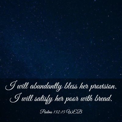 Picture 03 - Psalms 132:15 WEB - I will abundantly bless her provision. I will - Bible Verse Picture