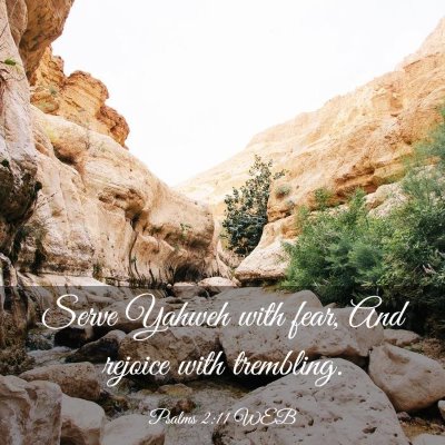 Picture 03 - Psalms 2:11 WEB - Serve Yahweh with fear, And rejoice with - Bible Verse Picture