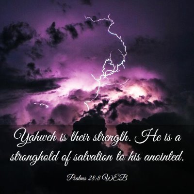 Picture 03 - Psalms 28:8 WEB - Yahweh is their strength. He is a stronghold of - Bible Verse Picture