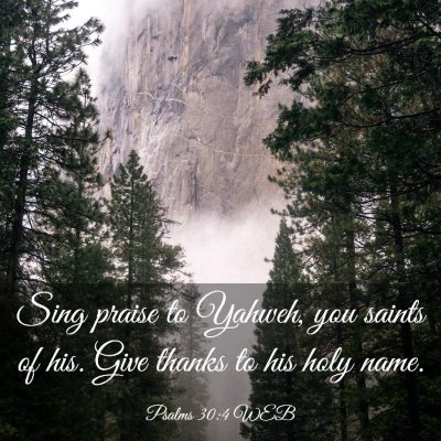 Picture 03 - Psalms 30:4 WEB - Sing praise to Yahweh, you saints of his. Give - Bible Verse Picture