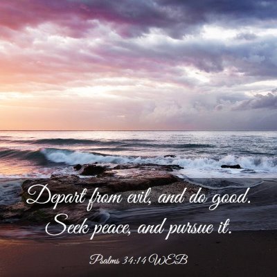 Picture 03 - Psalms 34:14 WEB - Depart from evil, and do good. Seek peace, and - Bible Verse Picture