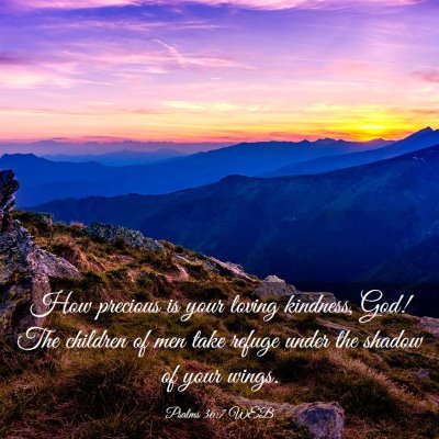Picture 03 - Psalms 36:7 WEB - How precious is your loving kindness, God! The - Bible Verse Picture