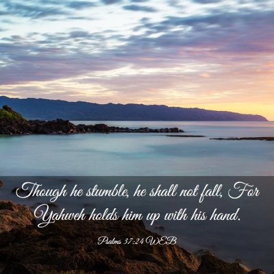 Picture 03 - Psalms 37:24 WEB - Though he stumble, he shall not fall, For Yahweh - Bible Verse Picture
