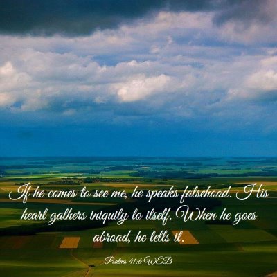 Picture 03 - Psalms 41:6 WEB - If he comes to see me, he speaks falsehood. His - Bible Verse Picture