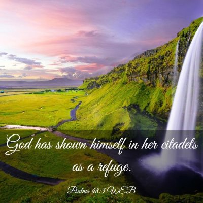 Picture 03 - Psalms 48:3 WEB - God has shown himself in her citadels as a - Bible Verse Picture