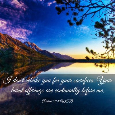 Picture 03 - Psalms 50:8 WEB - I don't rebuke you for your sacrifices. Your - Bible Verse Picture