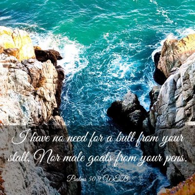 Picture 03 - Psalms 50:9 WEB - I have no need for a bull from your stall, Nor - Bible Verse Picture