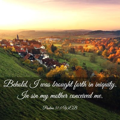 Picture 03 - Psalms 51:5 WEB - Behold, I was brought forth in iniquity. In sin - Bible Verse Picture
