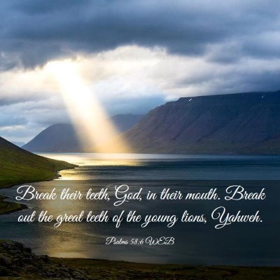 Picture 03 - Psalms 58:6 WEB - Break their teeth, God, in their mouth. Break out - Bible Verse Picture