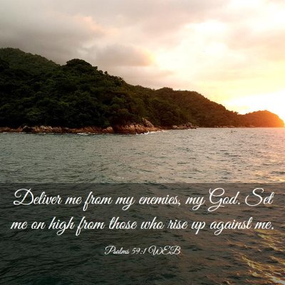 Picture 03 - Psalms 59:1 WEB - Deliver me from my enemies, my God. Set me on - Bible Verse Picture