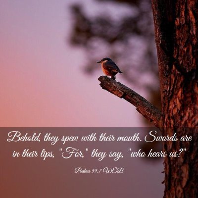 Picture 03 - Psalms 59:7 WEB - Behold, they spew with their mouth. Swords are in - Bible Verse Picture