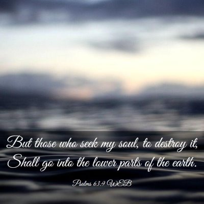 Picture 03 - Psalms 63:9 WEB - But those who seek my soul, to destroy it, Shall - Bible Verse Picture