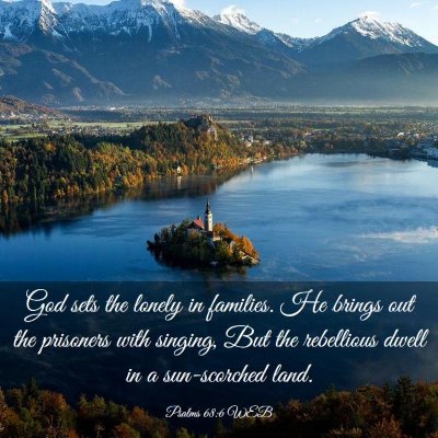 Picture 03 - Psalms 68:6 WEB - God sets the lonely in families. He brings out - Bible Verse Picture