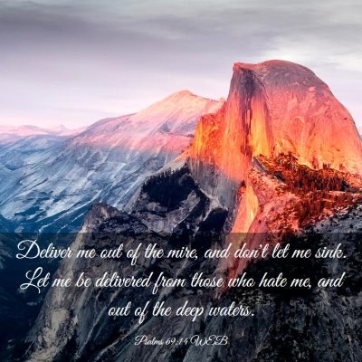 Picture 03 - Psalms 69:14 WEB - Deliver me out of the mire, and don't let me - Bible Verse Picture