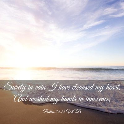 Picture 03 - Psalms 73:13 WEB - Surely in vain I have cleansed my heart, And - Bible Verse Picture