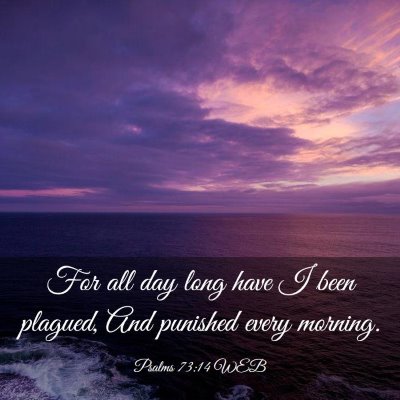 Picture 03 - Psalms 73:14 WEB - For all day long have I been plagued, And - Bible Verse Picture