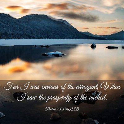 Picture 03 - Psalms 73:3 WEB - For I was envious of the arrogant, When I saw the - Bible Verse Picture