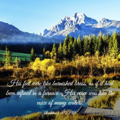Picture 03 - Revelation 1:15 WEB - His feet were like burnished brass, as if it had - Bible Verse Picture
