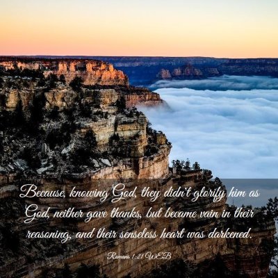 Picture 03 - Romans 1:21 WEB - Because, knowing God, they didn't glorify him as - Bible Verse Picture