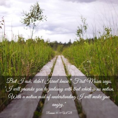 Picture 03 - Romans 10:19 WEB - But I ask, didn't Israel know? First Moses says, - Bible Verse Picture