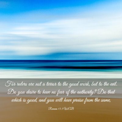 Picture 03 - Romans 13:3 WEB - For rulers are not a terror to the good work, but - Bible Verse Picture
