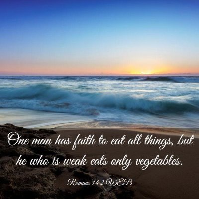Picture 03 - Romans 14:2 WEB - One man has faith to eat all things, but he who - Bible Verse Picture