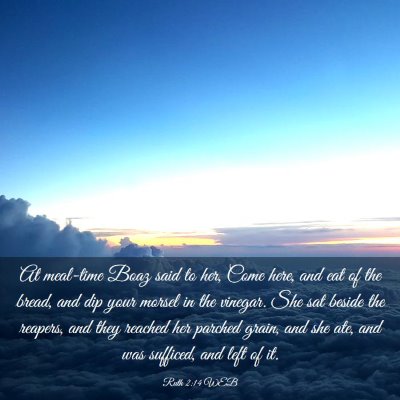 Picture 03 - Ruth 2:14 WEB - At meal-time Boaz said to her, Come here, and eat - Bible Verse Picture