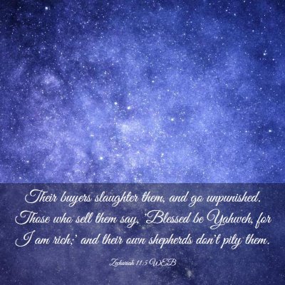 Picture 03 - Zechariah 11:5 WEB - Their buyers slaughter them, and go unpunished. - Bible Verse Picture