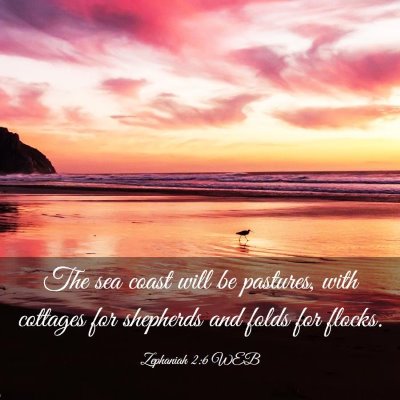 Picture 03 - Zephaniah 2:6 WEB - The sea coast will be pastures, with cottages for - Bible Verse Picture